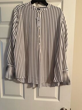Ann Taylor Factory Black and White Vertical Stripe Blouse